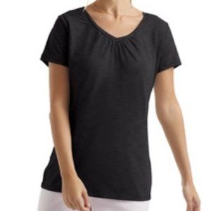 Hanes Live Love Comfort Black Striated V-neck Cap Short-Sleeve Women's Tee Top